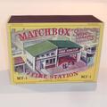 Matchbox Lesney Accessory MF-1 Fire Station Green Roof Repro D style Box