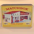 Matchbox Lesney Accessory MF-1 Fire Station Red Roof Repro E style Box